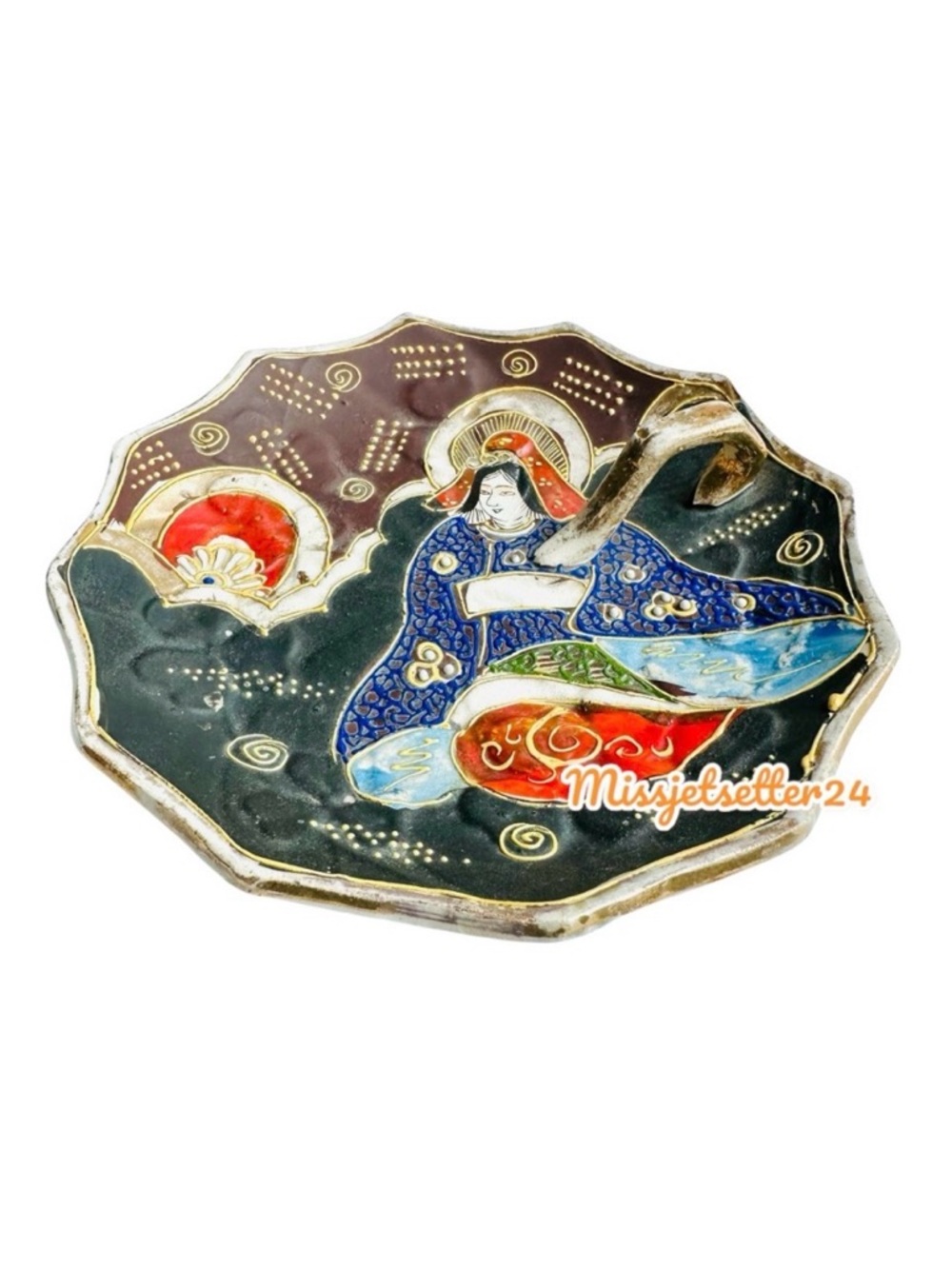 Colorful Vintage Satsuma Plate Immortals Nappy Plate Majolica Japan